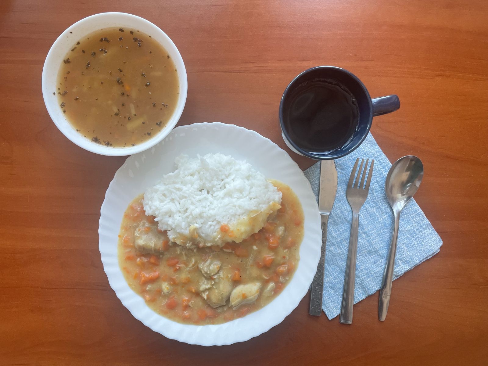 zupa ziemniaczana, ryż, kurczak